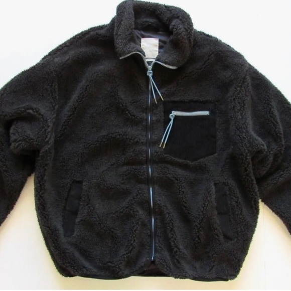 Urban Outfitters Jackets & Blazers - Urban Outfitters Micro Fleece Black Zip Corduroy Collared Fuzzy Sherpa Jacket